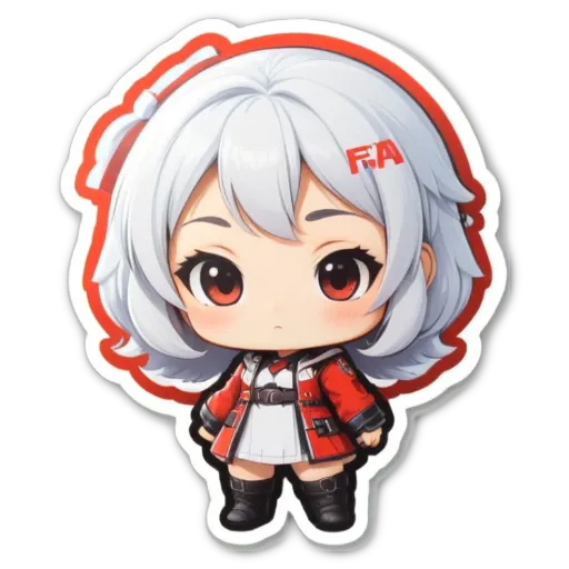 A white and gray character is on a black background.