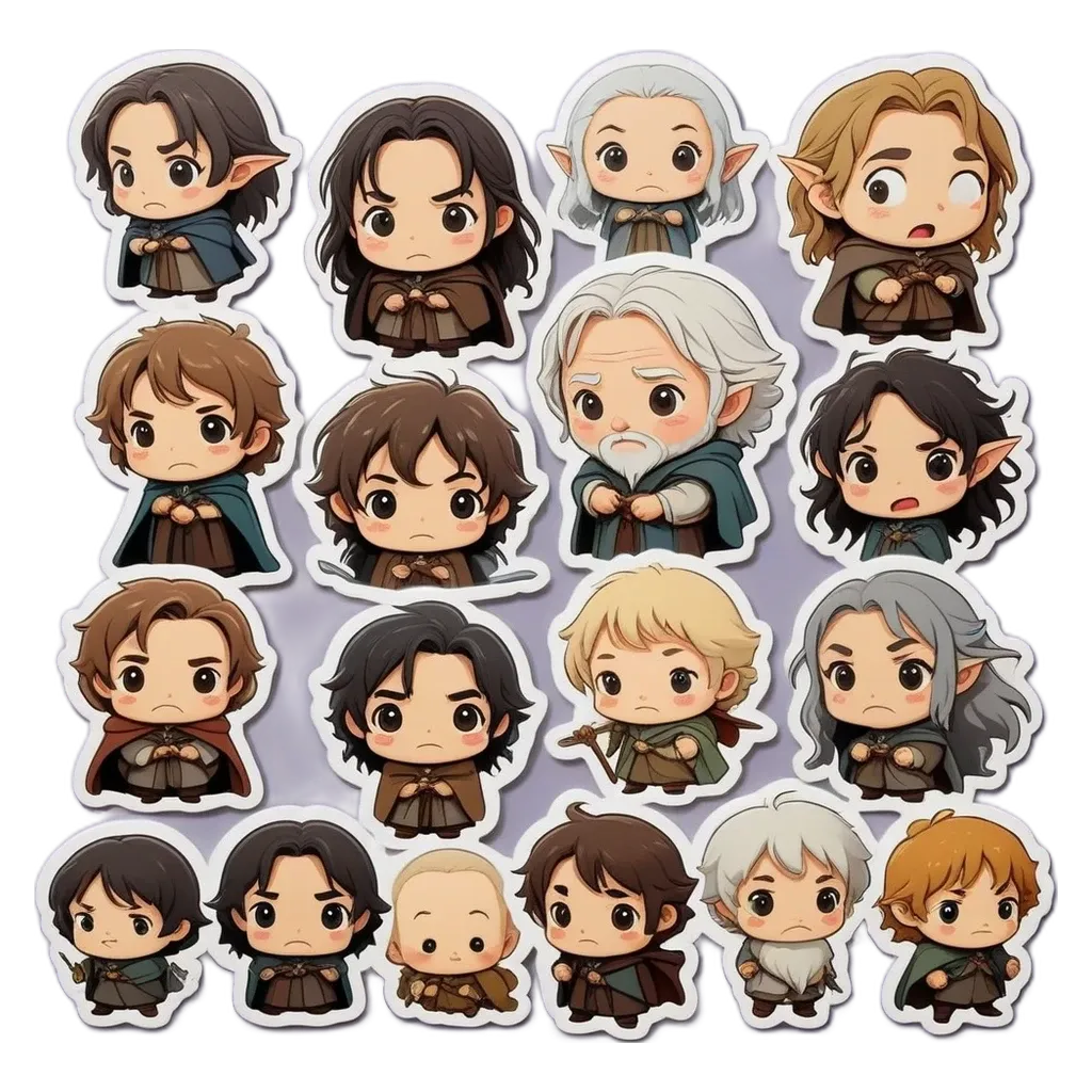 A collection of stickers featuring characters from the Lord of the Rings.