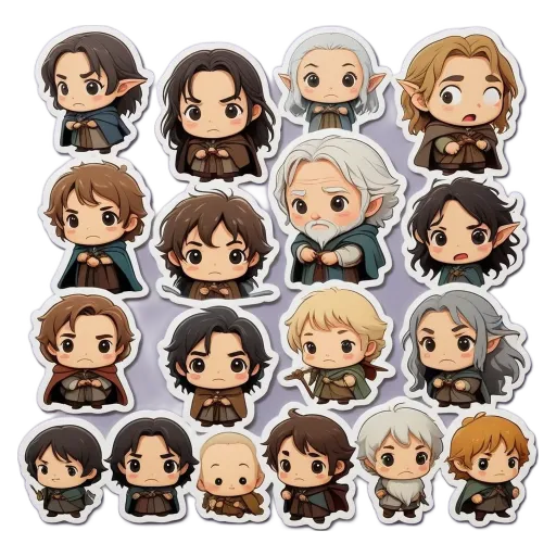 A collection of stickers featuring characters from the Lord of the Rings.