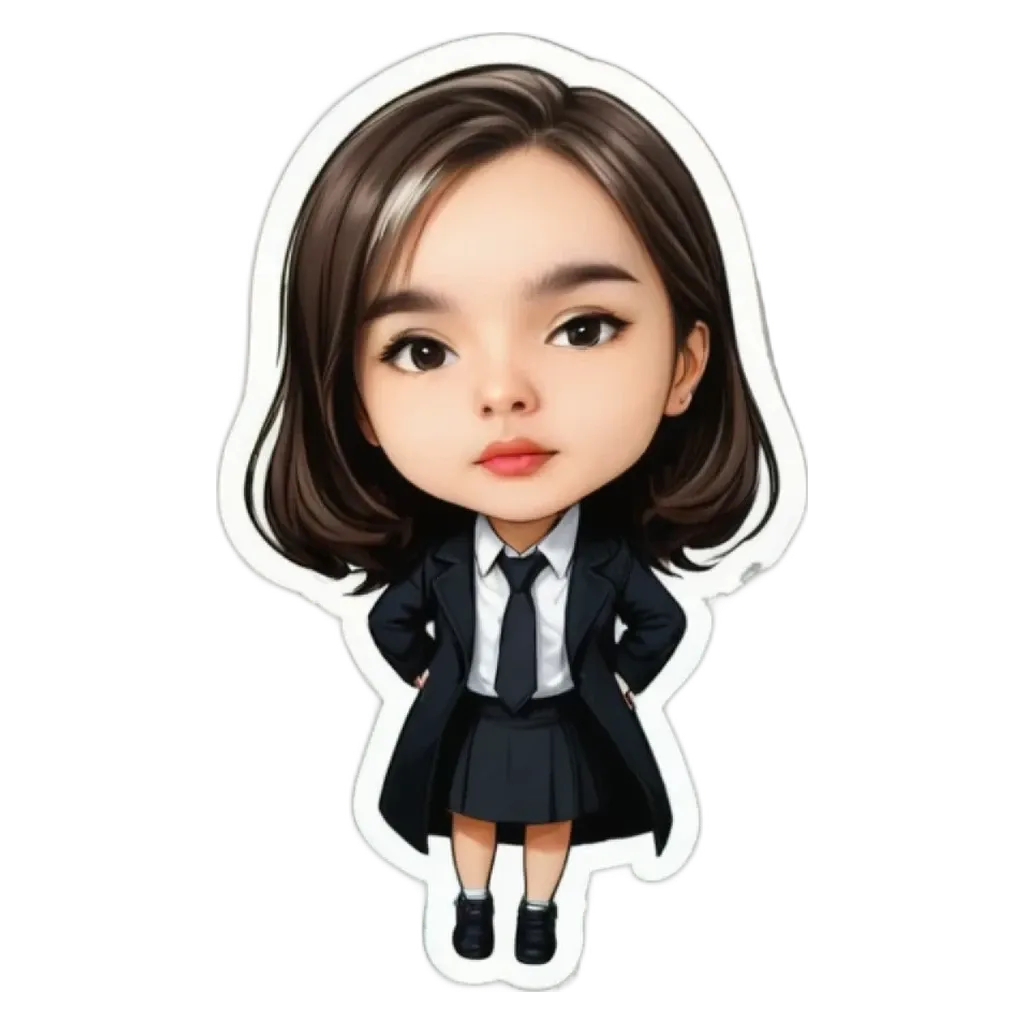 A girl is wearing a suit and tie sticker.