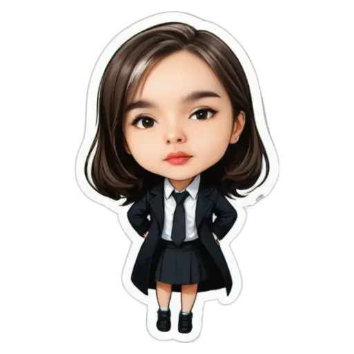A girl is wearing a suit and tie sticker.