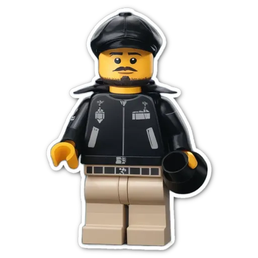 A black and yellow lego person on a black and white background.