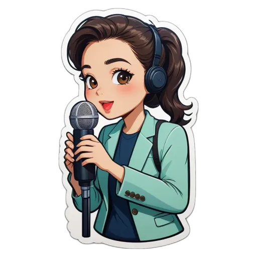 A girl with a microphone wearing headphones.