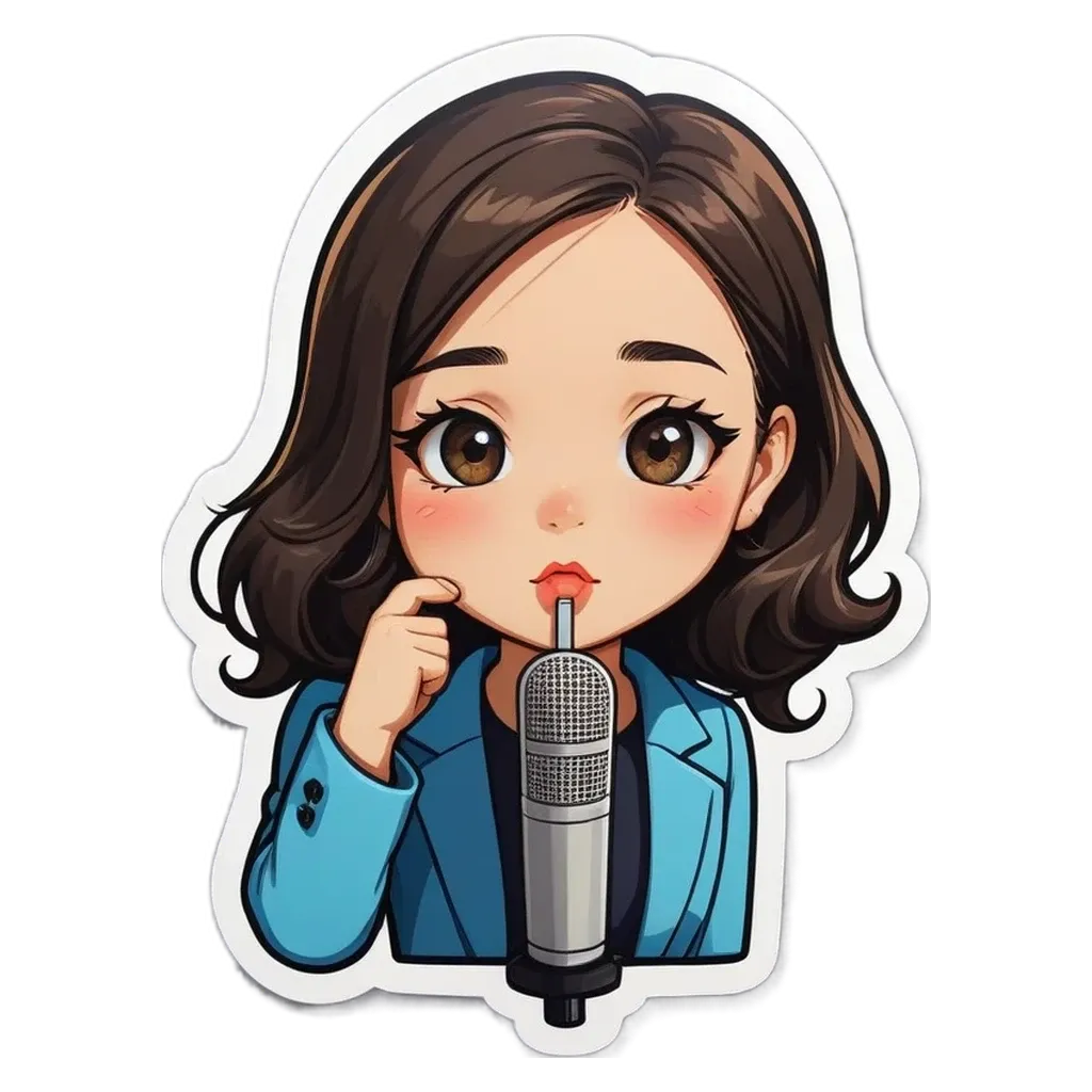 A girl with a microphone to her lips.