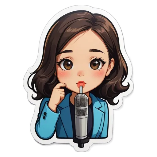 A girl with a microphone to her lips.