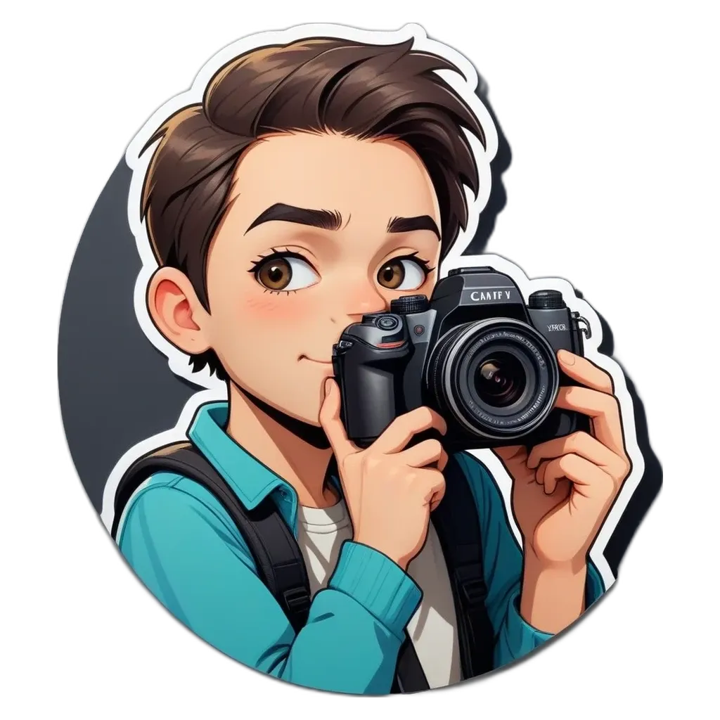 A boy holding a camera.