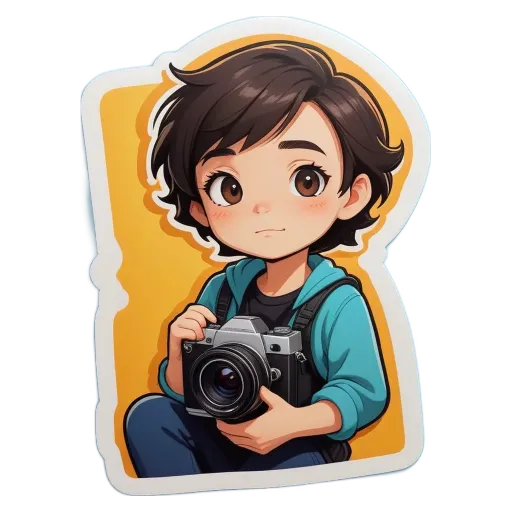 A boy with a camera that is on.