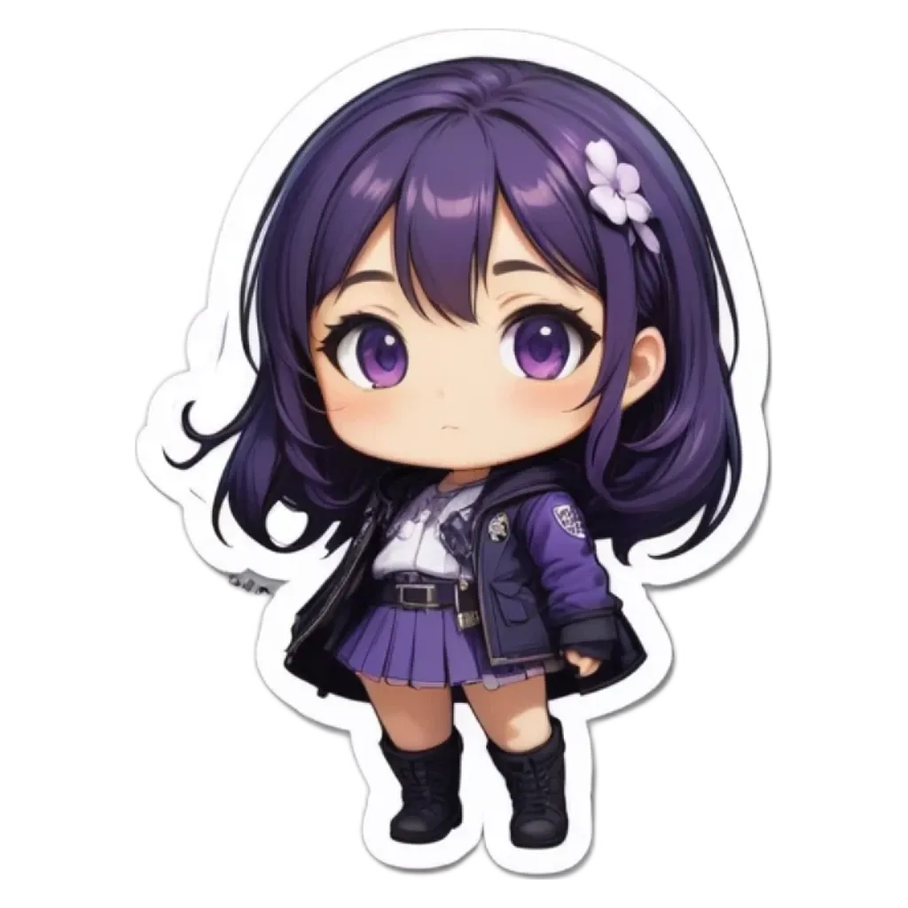 A girl with a badge on her shirt is looking down.