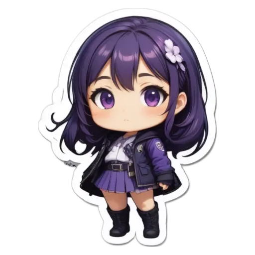 A girl with a badge on her shirt is looking down.