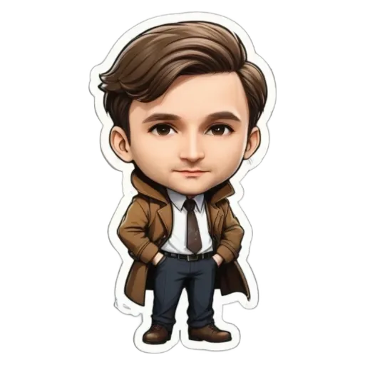 A cartoon picture of a man wearing a brown coat and tie.