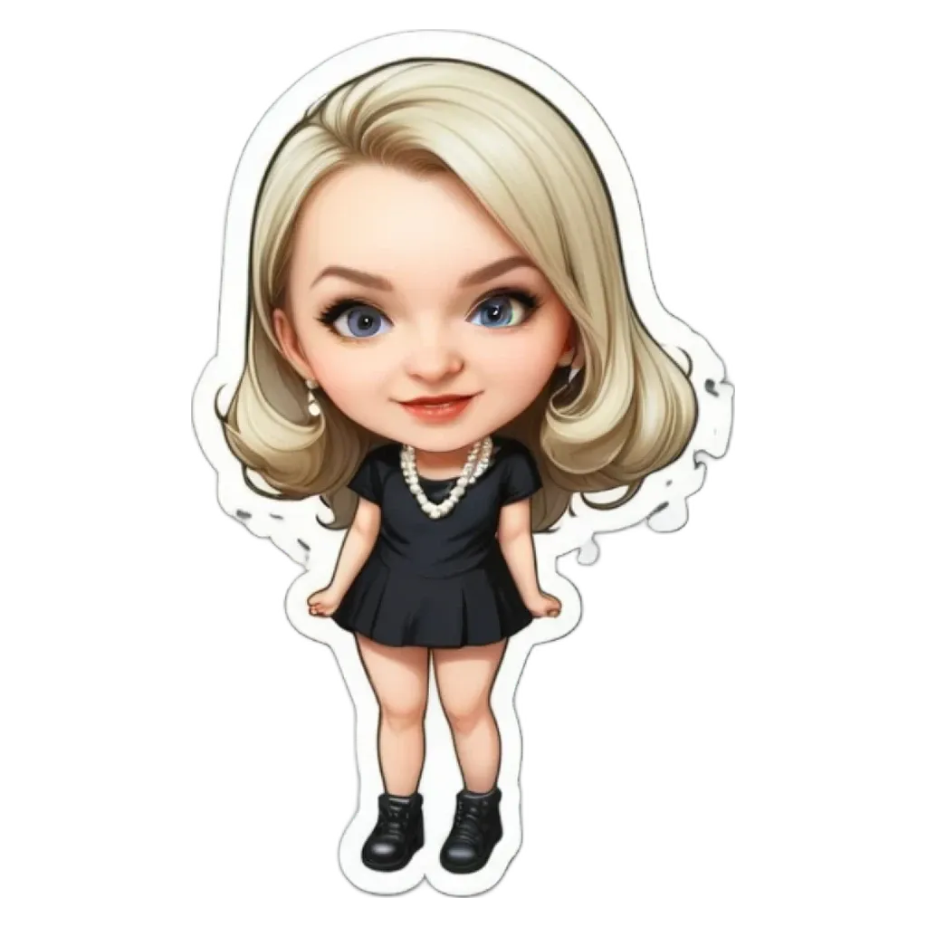 A small girl sticker in black dress and high heel.