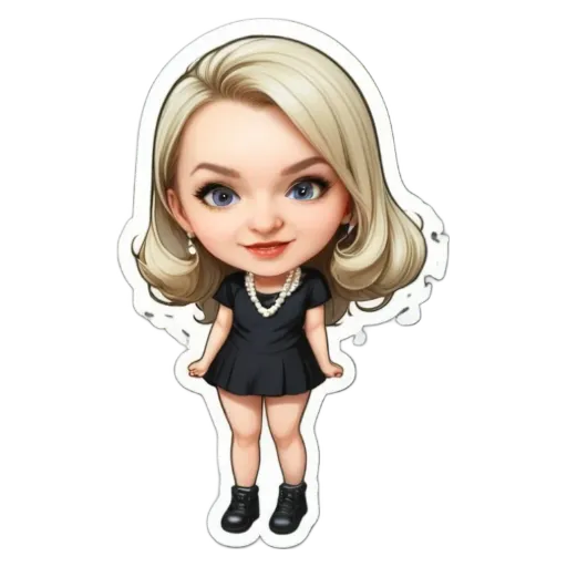 A small girl sticker in black dress and high heel.