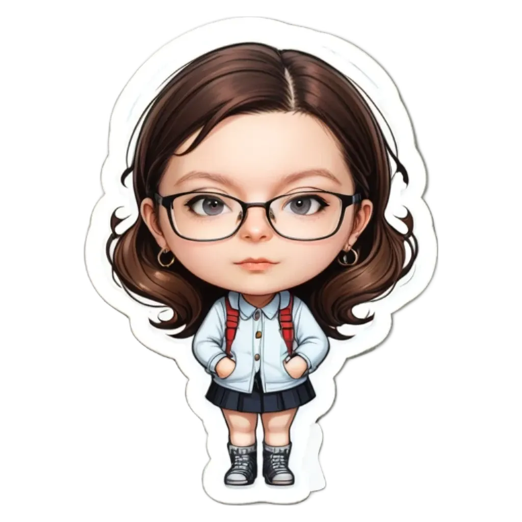 A girl wearing glasses and a white shirt with a backpack.