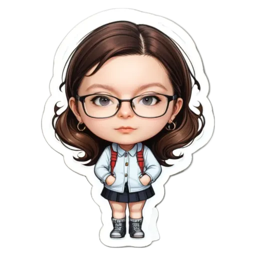 A girl wearing glasses and a white shirt with a backpack.