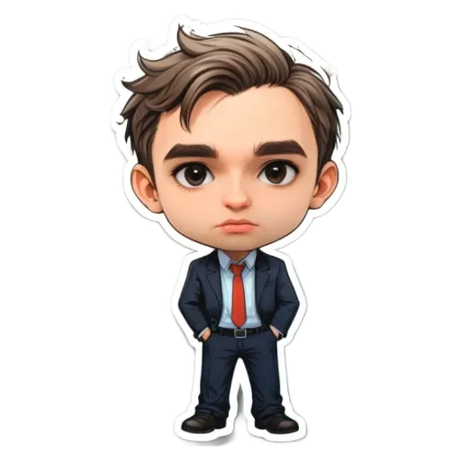 A boy is wearing a suit and tie sticker.