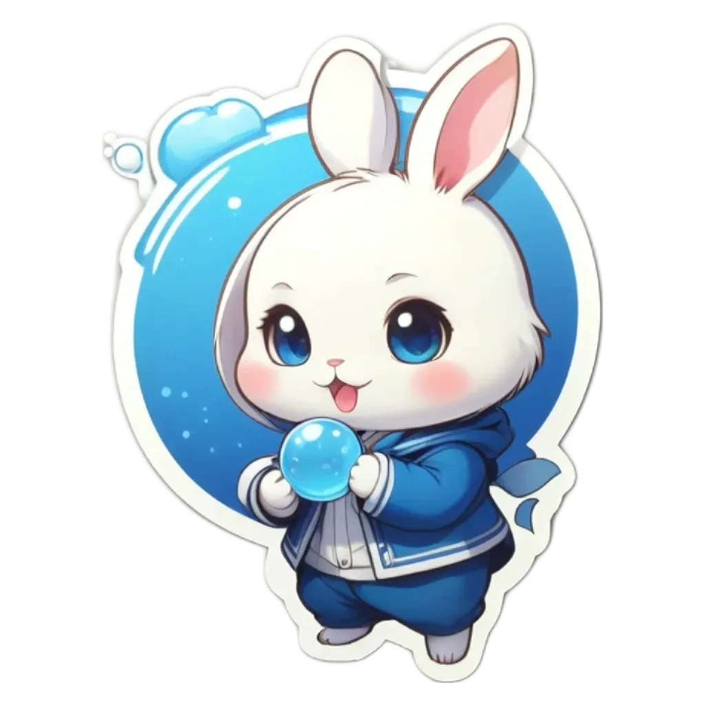 A bunny is holding a blue and yellow glass in its paws.