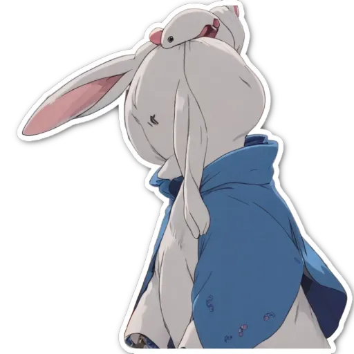 A bunny with a blue scarf is looking at the camera.