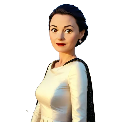 A cartoonish drawing of a woman wearing a white dress.