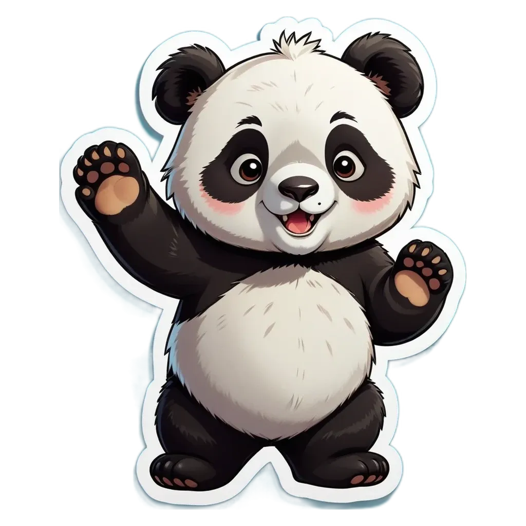 A panda bear that is trying to wave at people.