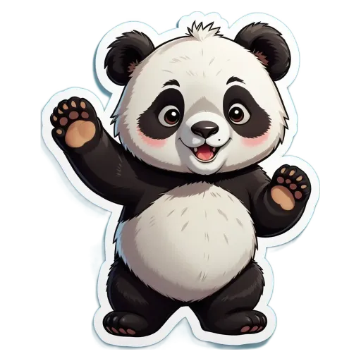 A panda bear that is trying to wave at people.