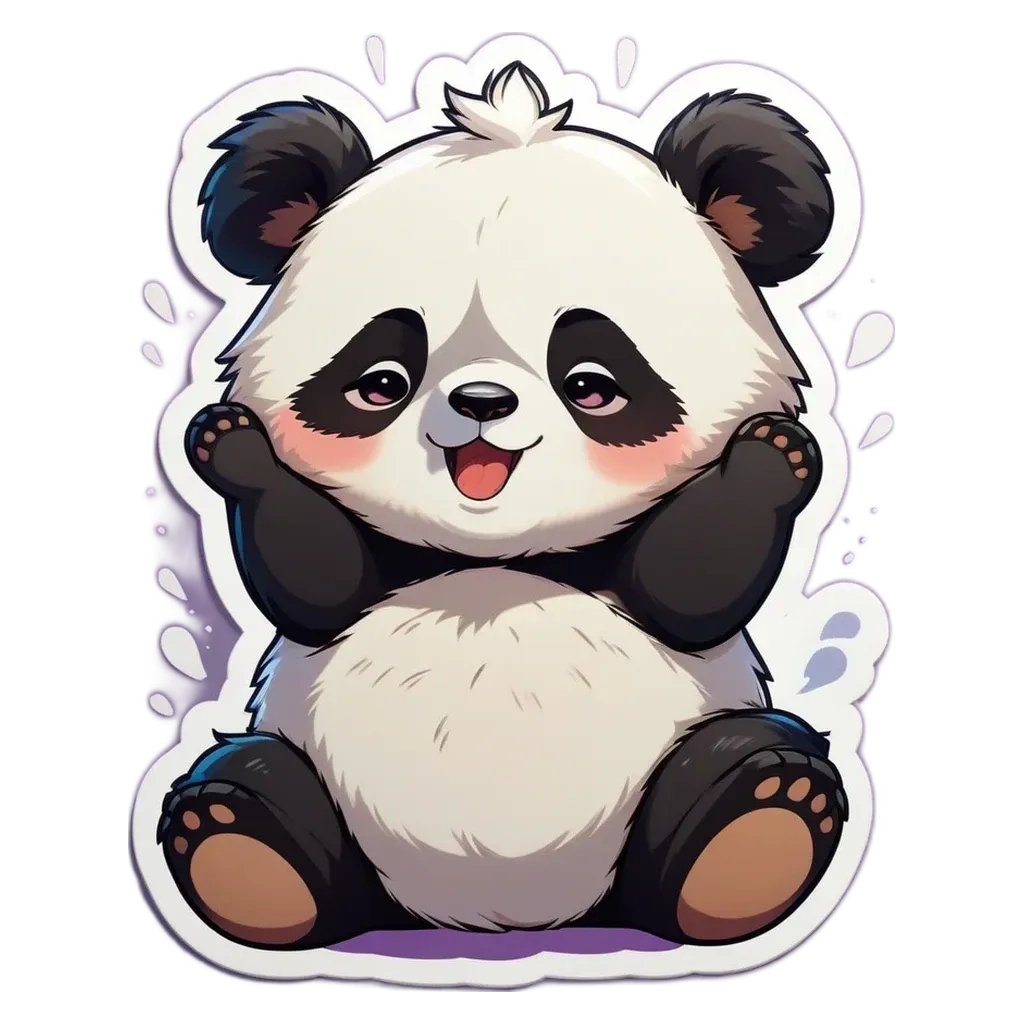 A cartoon panda bear with black and white fur.