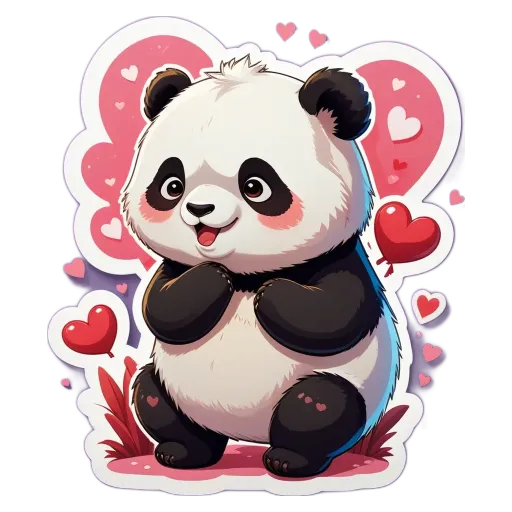 A panda bear with a heart on a black background.