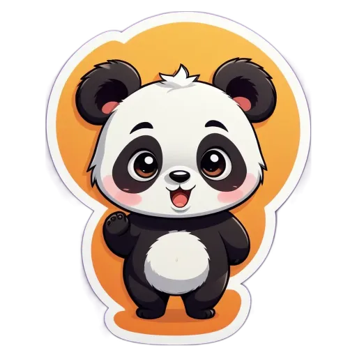 A cartoon panda bear with a black and white face and black ears.