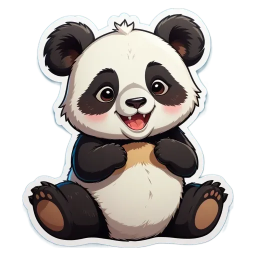 A cartoon panda bear sitting on the ground with its paws on the ground.