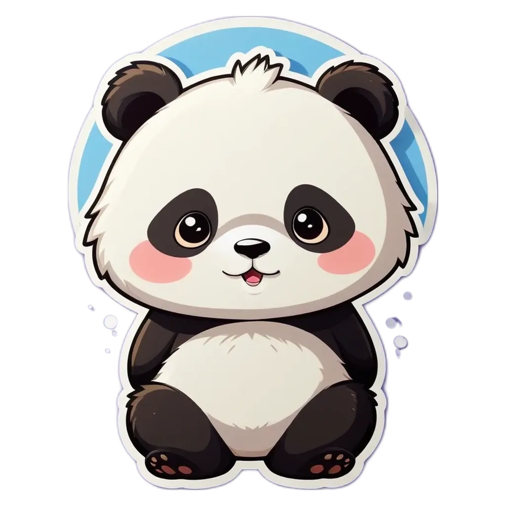 A panda bear with a black and white fur and blue eyes.