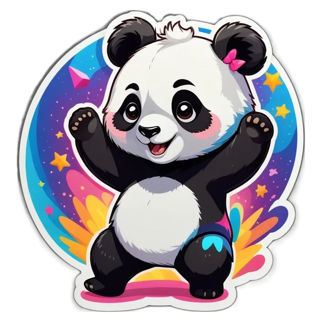 A panda bear with a swimsuit on that is waving.