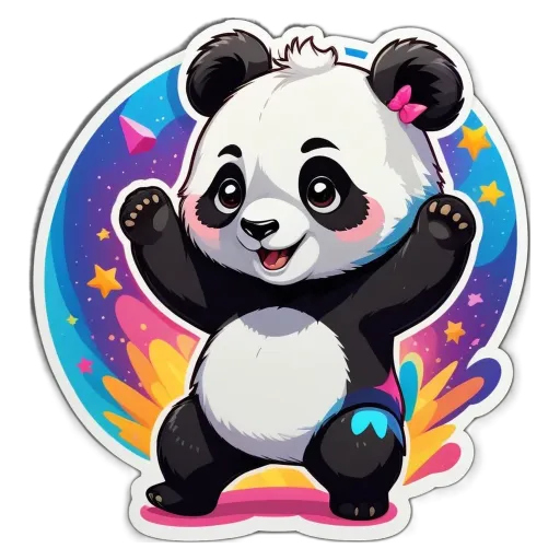 A panda bear with a swimsuit on that is waving.
