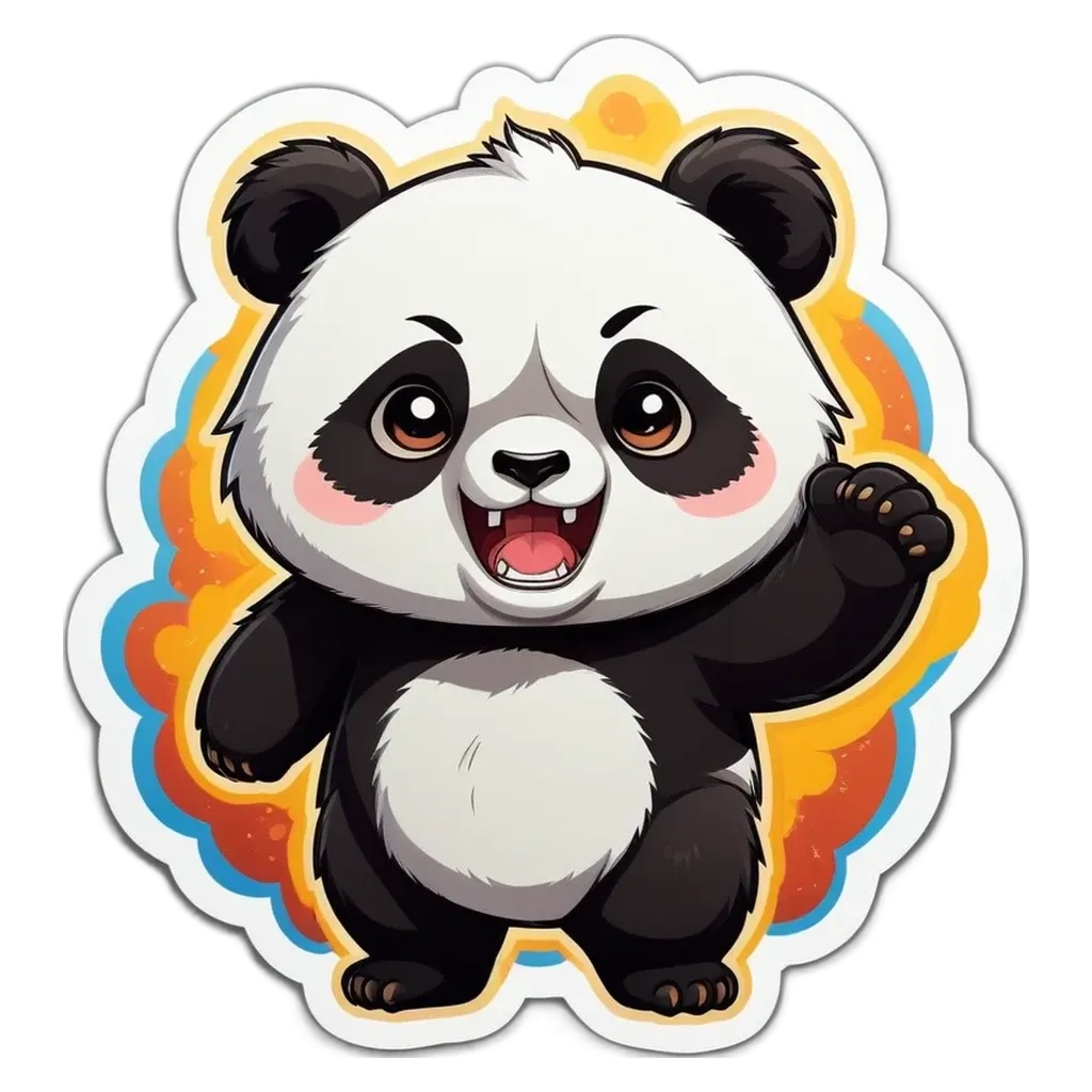 A cartoon panda that is happy to the point of practically yelling.