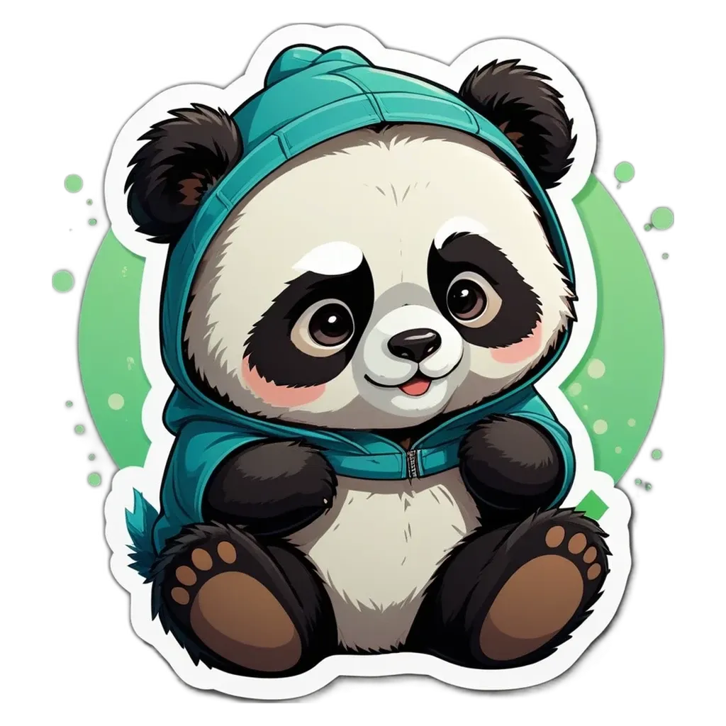 A panda bear wearing a blue jacket.