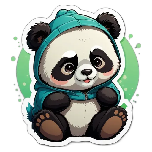 A panda bear wearing a blue jacket.