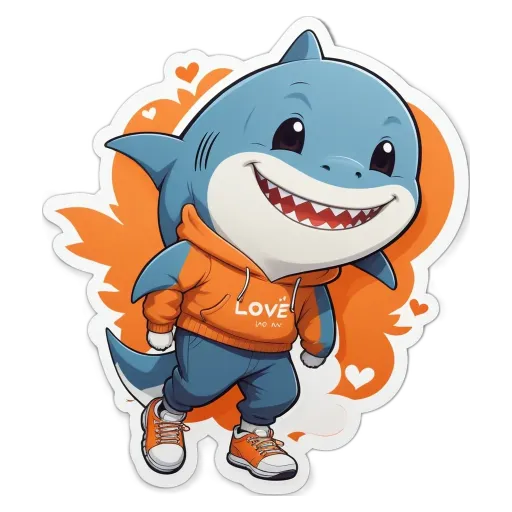 A shark that loves to move is wearing an orange hoodie.