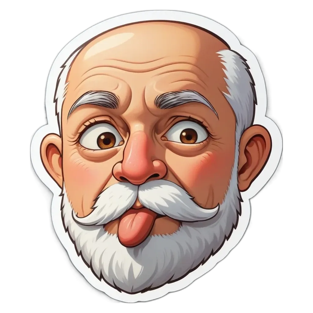 A sticker of a man's face with a tongue sticking out.
