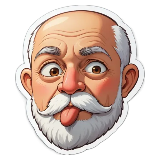 A sticker of a man's face with a tongue sticking out.