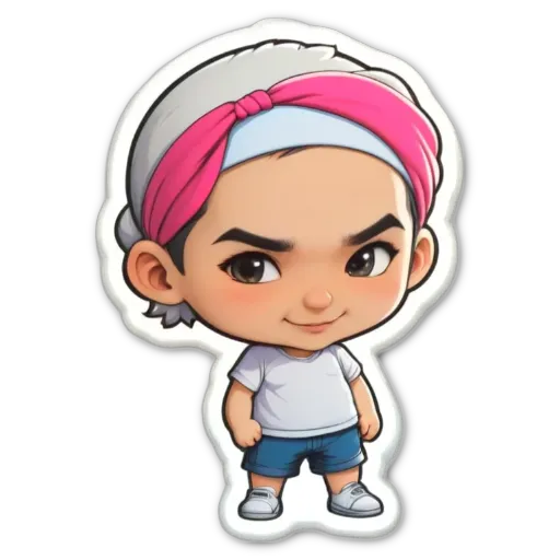 A child wearing a bandana and white and pink shirt.