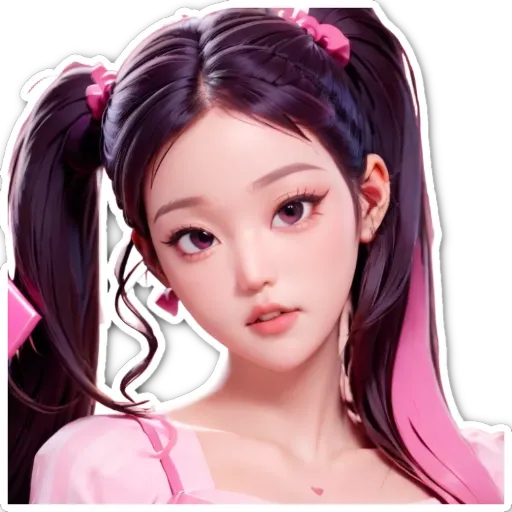 A girl with pink and purple hair in an anime style.
