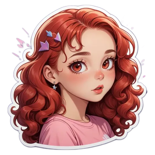 A sticker of a girl with red hair.