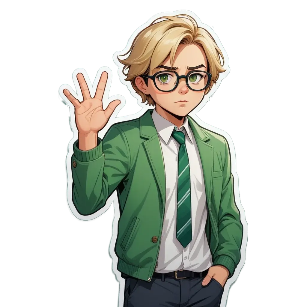 A boy wearing a green jacket and tie.