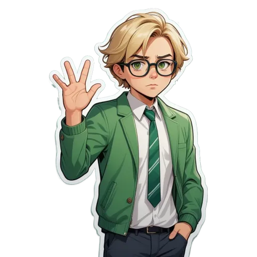 A boy wearing a green jacket and tie.
