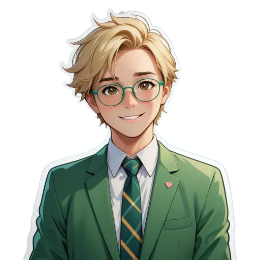 A boy wearing a green jacket and tie.