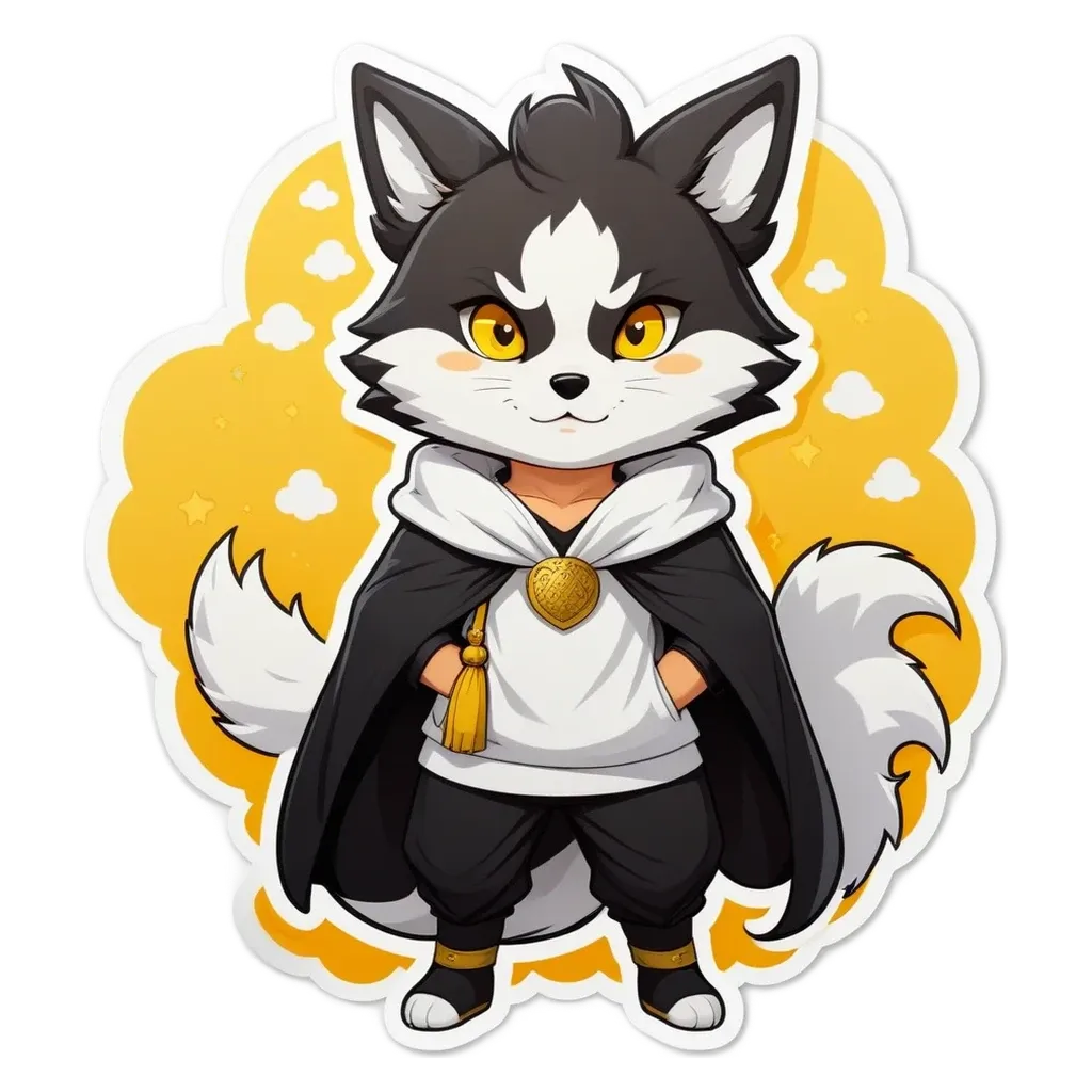 A cartoon picture of a cat wearing a cape and standing with his hands in his pockets.
