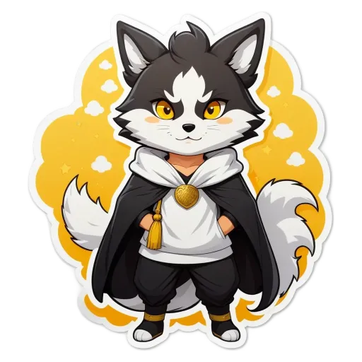 A cartoon picture of a cat wearing a cape and standing with his hands in his pockets.