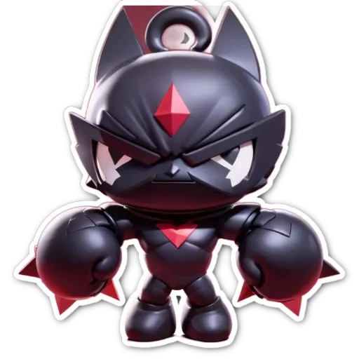 A black character figure with red eyes and red hair.