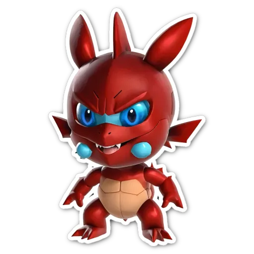 A red character is stickeraped to a black background.