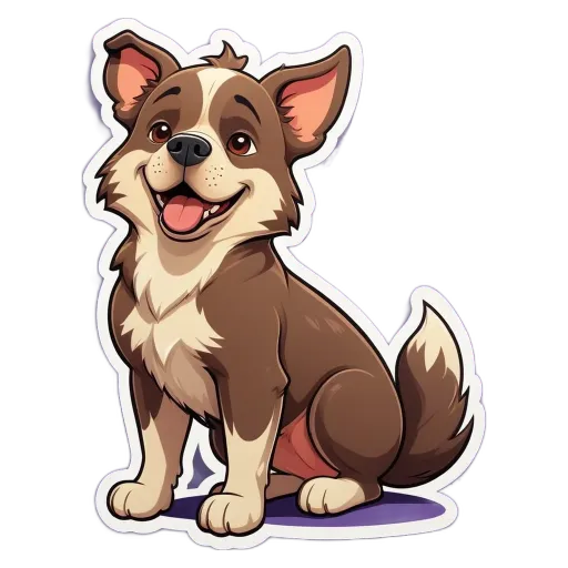 A cartoon dog sitting on a purple background.