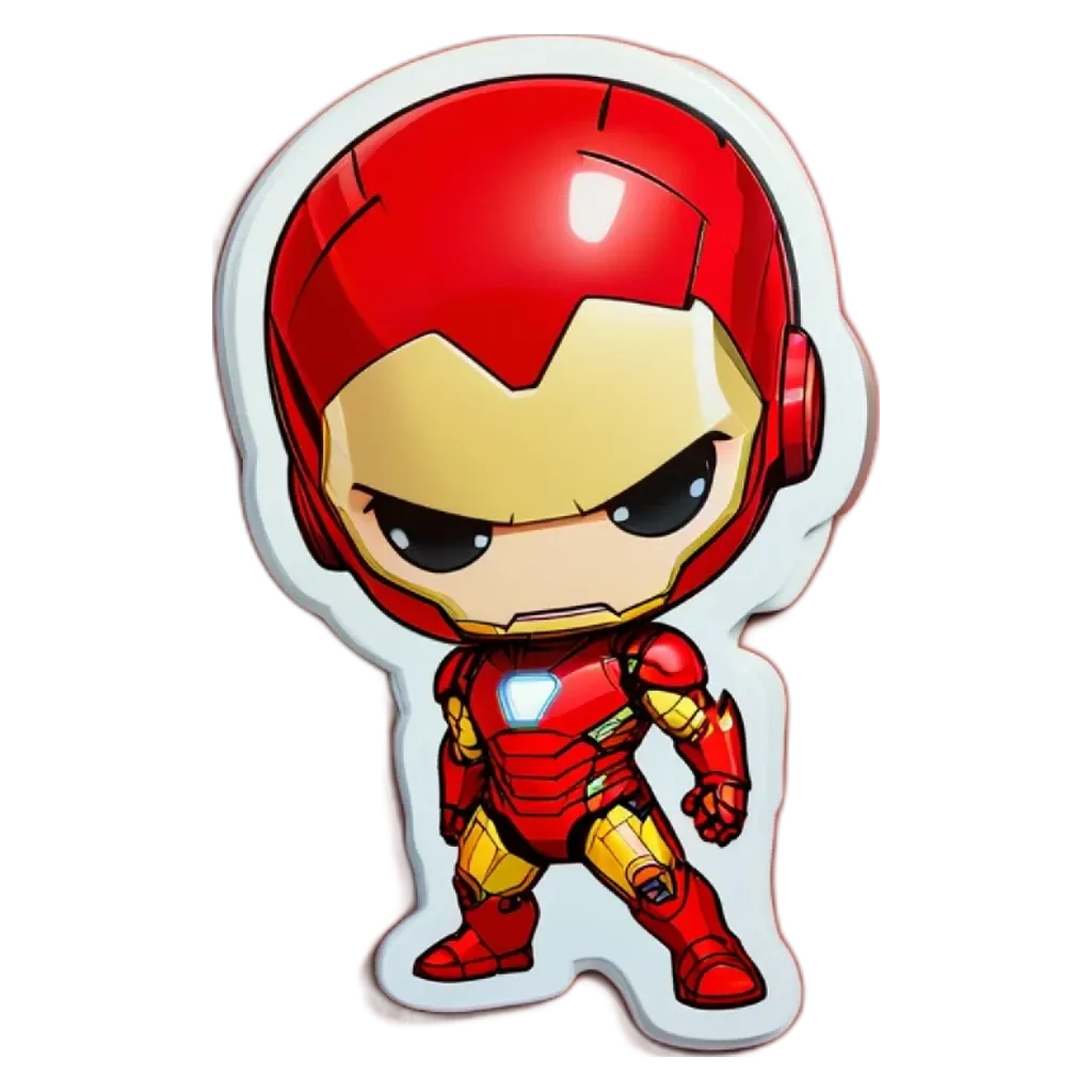 A cartoon character representing iron man is on a black background.