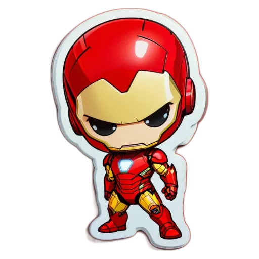 A cartoon character representing iron man is on a black background.
